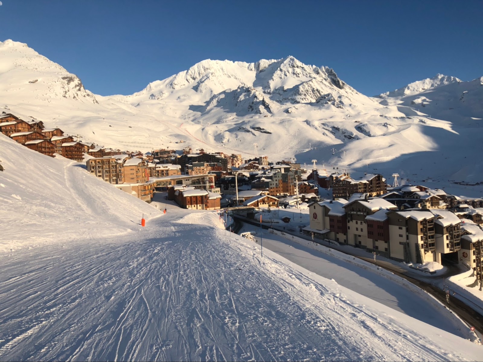 The high altitude village of Val Thorens under deep snow