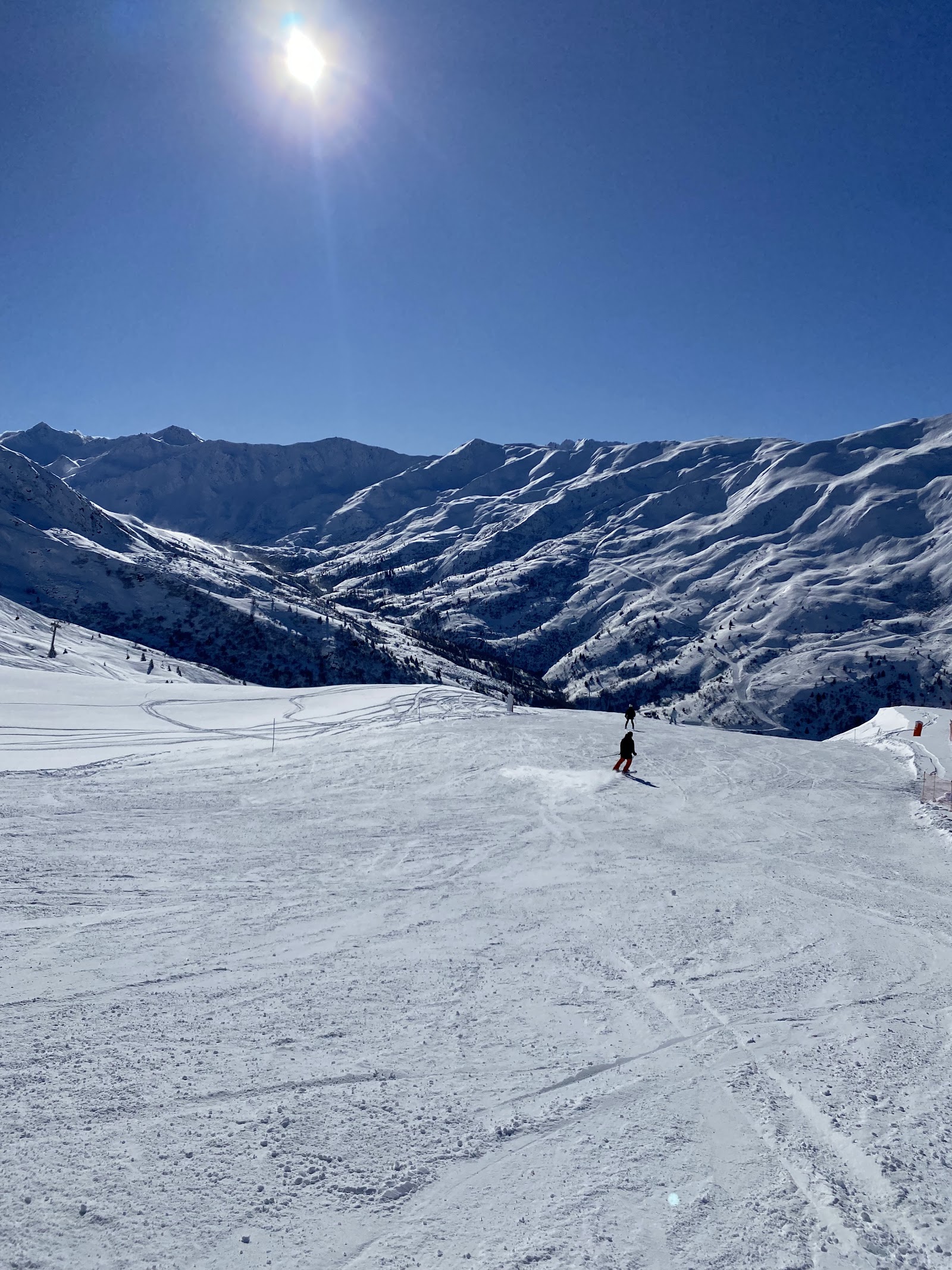 Groomed pistes of the Galibier Thabor area above Valmeinier