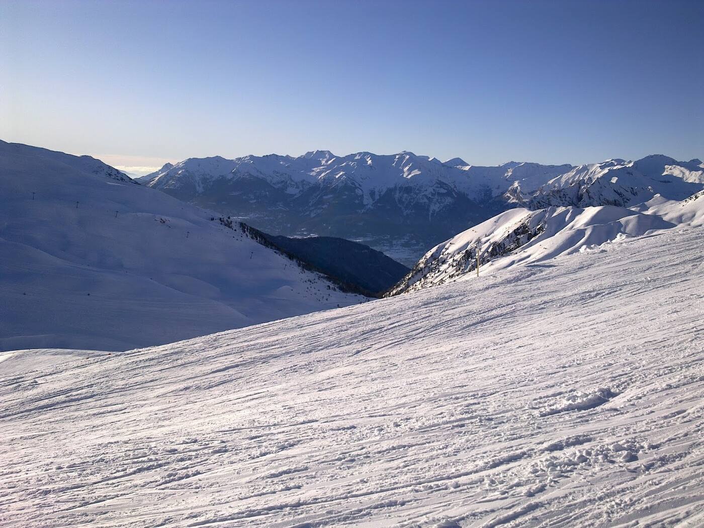 The high altitude station of Vars les Claux under blue skies