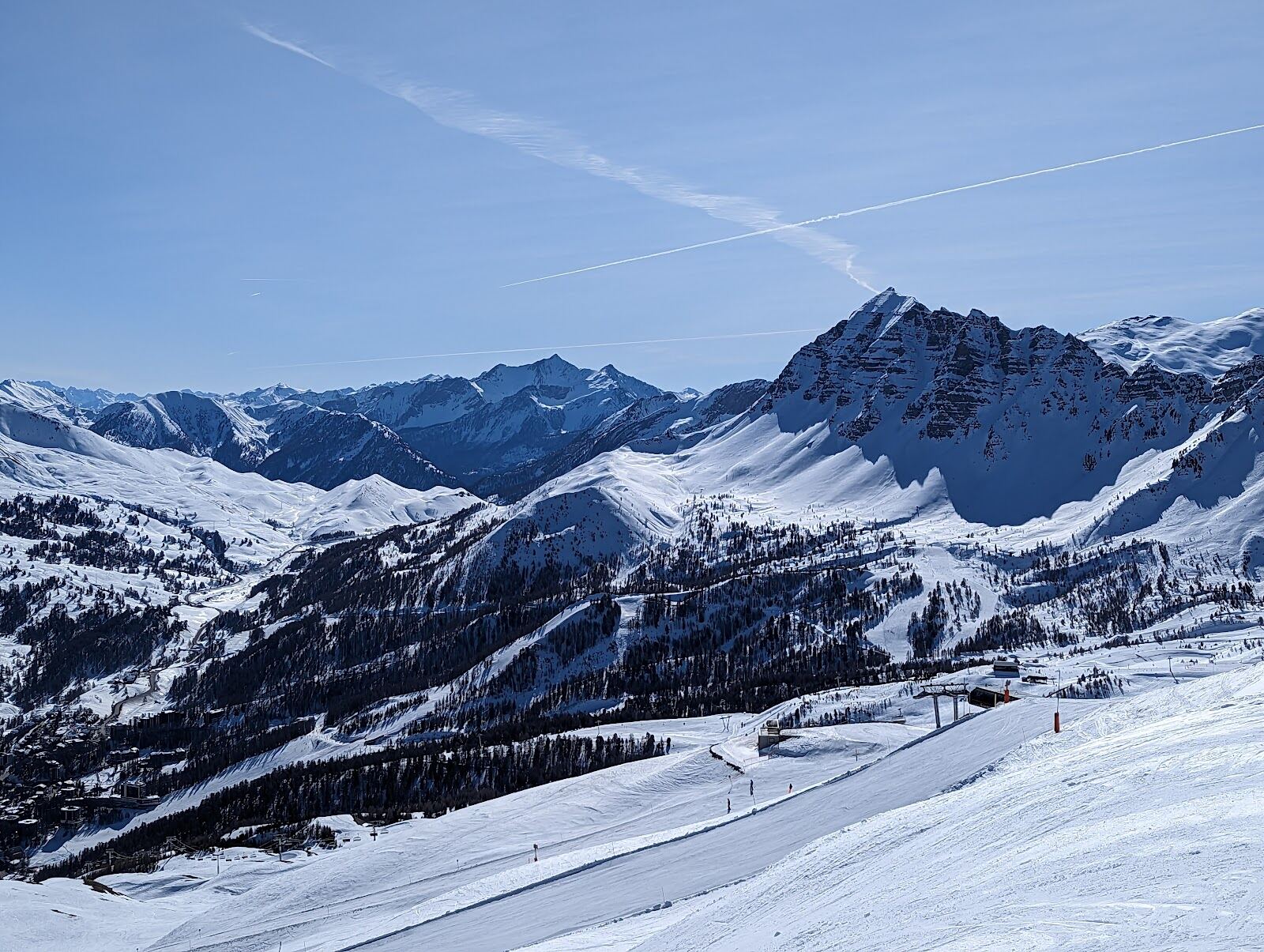 Wide groomed runs above Vars in the Southern French Alps
