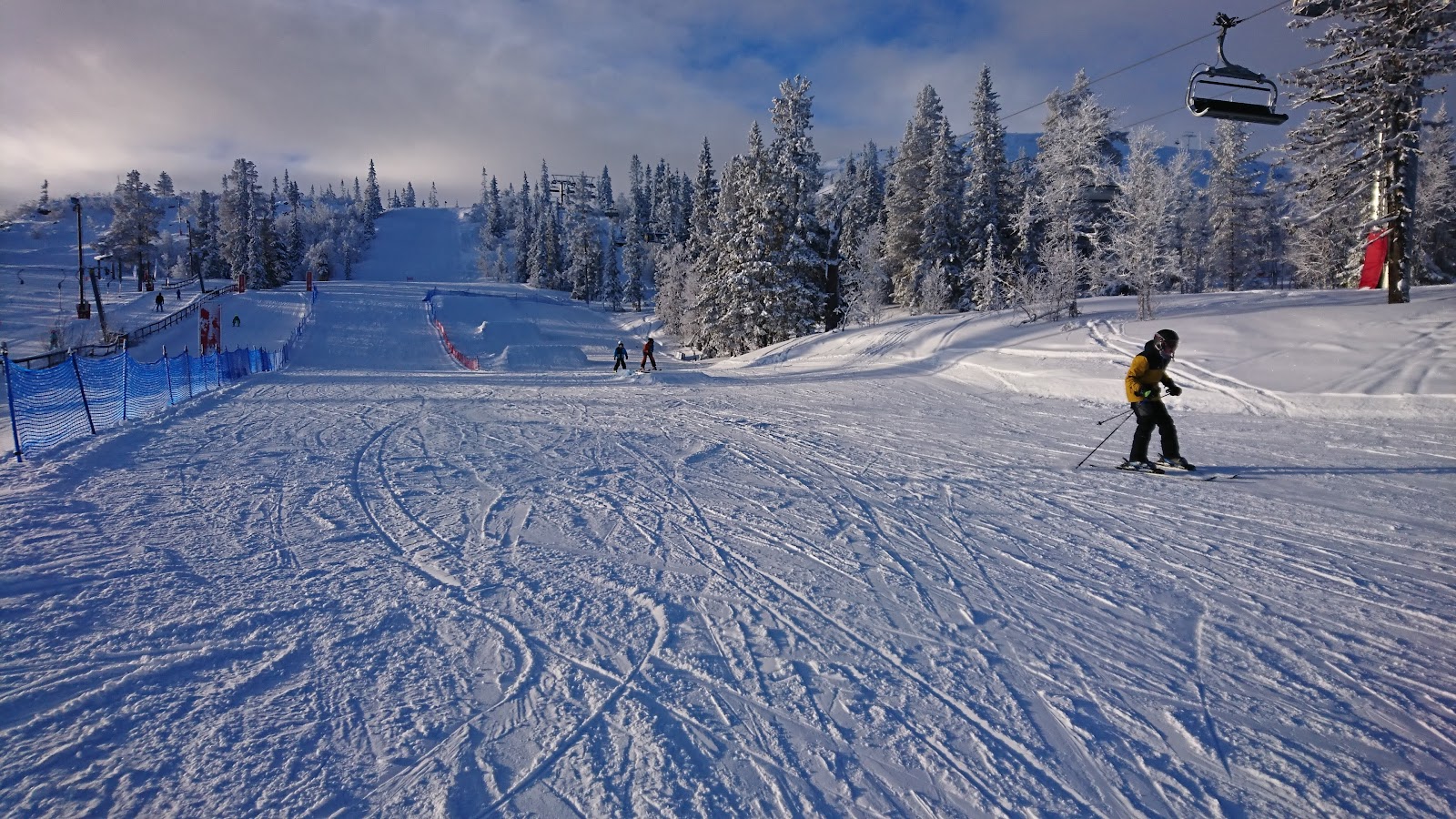 Groomed treeline pistes under cold snow at Vemdalen in Sweden