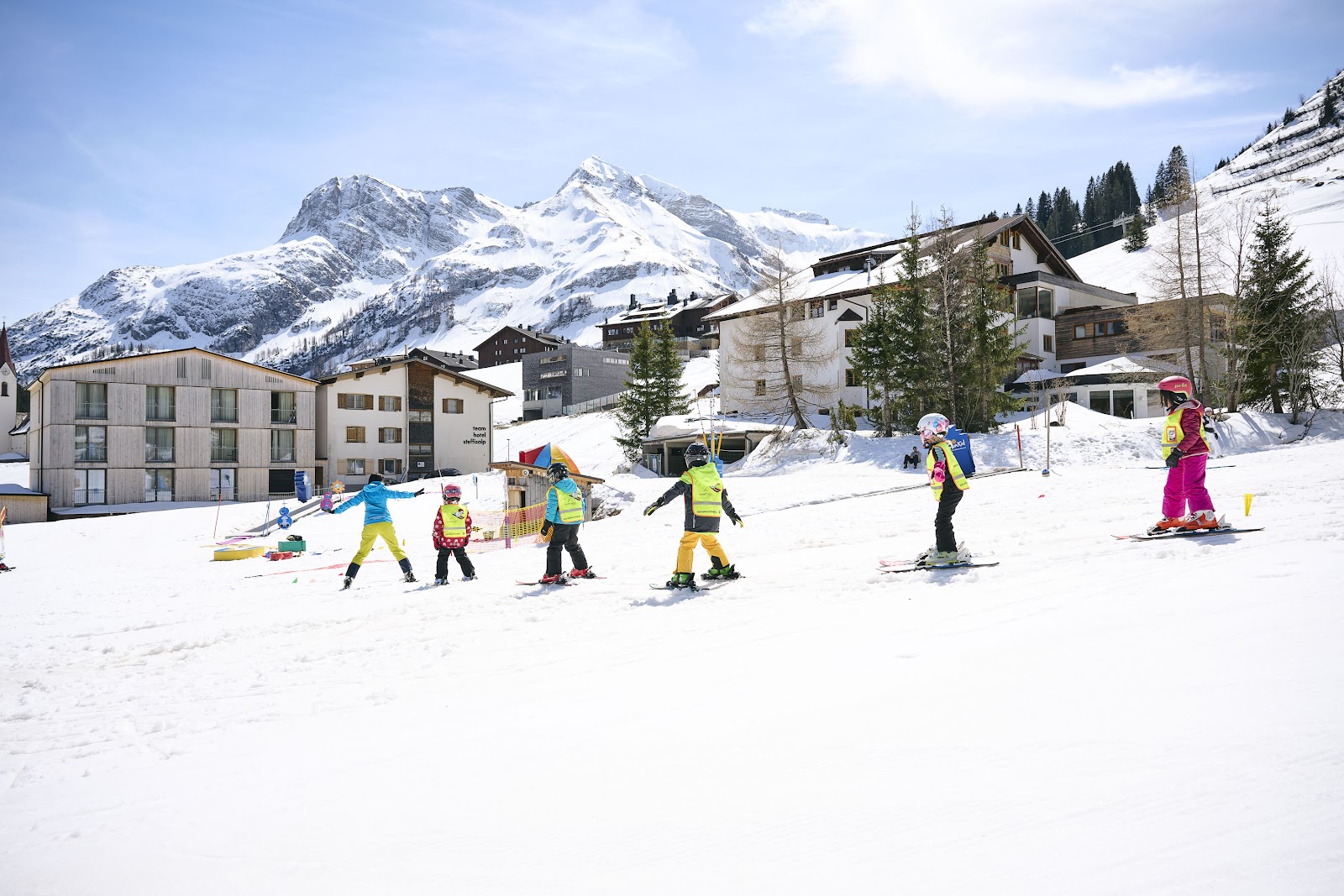 Snow buried chalets and peaks around Schrocken in Vorarlberg