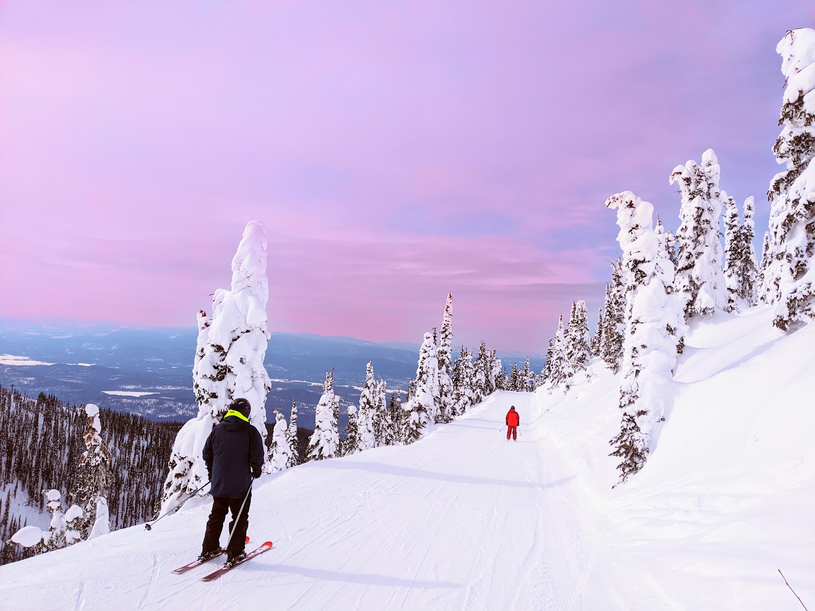 Snow covered trees and big terrain at Whitefish Mountain in Montana