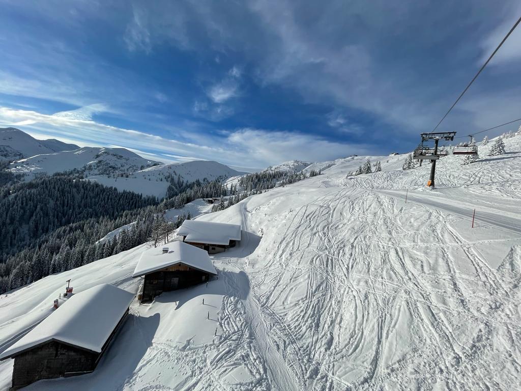 Winter view across the Wildschonau high valley in the Kitzbuhel Alps