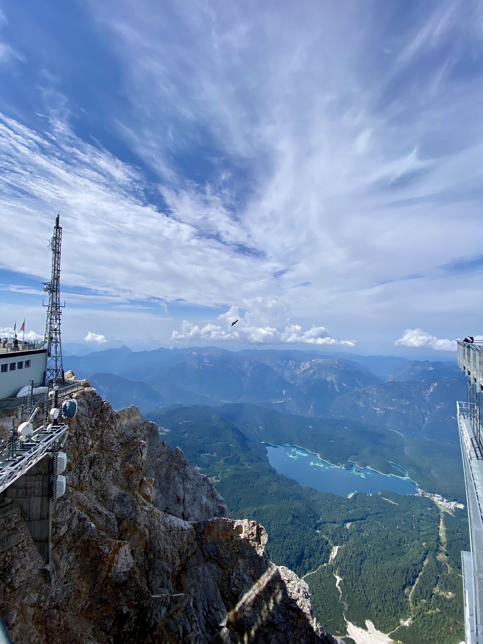 Cable car rising to the rocky summit of Germany's highest peak